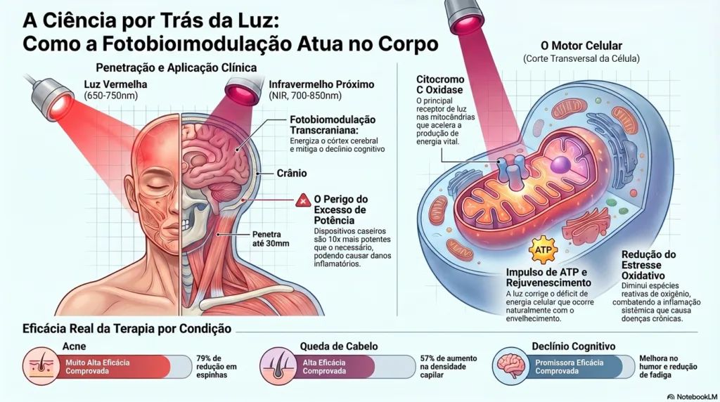 Infográfico de terapia de luz vermelha.